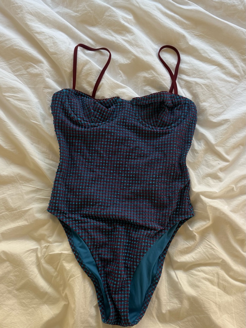 J. Crew balconette underwire one piece in gingham